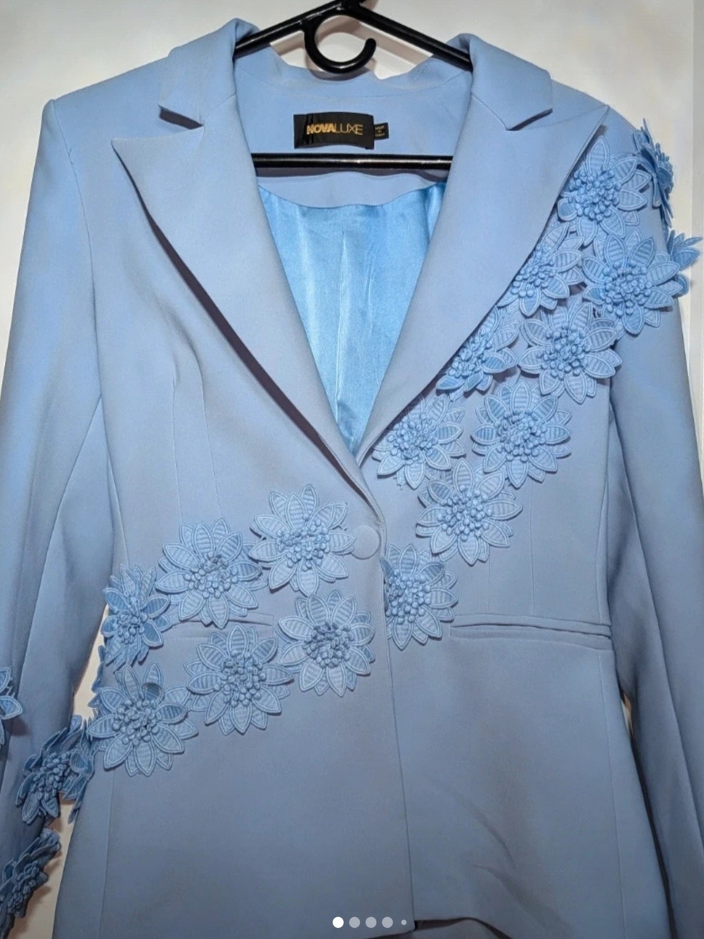 Pastel Blue Floral Applique Blazer